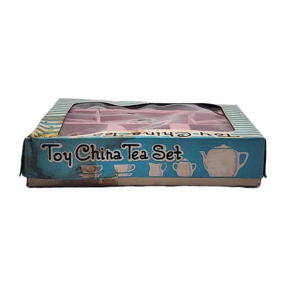 Vintage 1960s Childs Mini China Tea Set Complete Girl w Dog Print Original Box - Picture 8 of 10